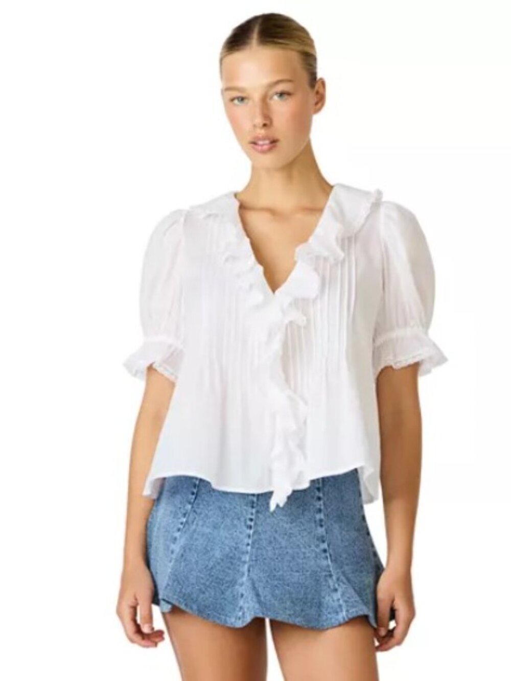 Steve Madden Lyric White Cotton Ruffle V-Neck Blouse XL NWTG